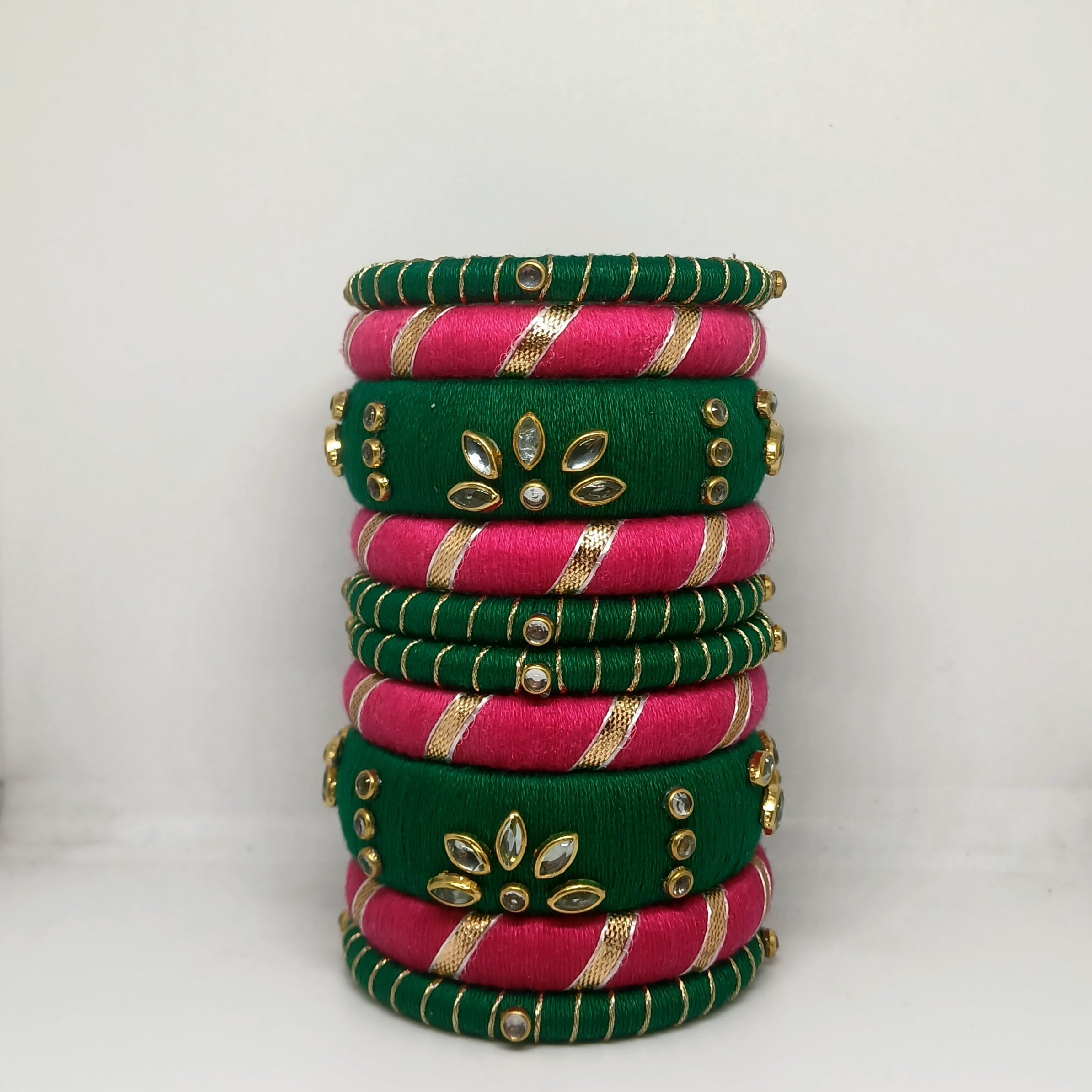 Mohini[Pink and green Handcrafted Bangles]