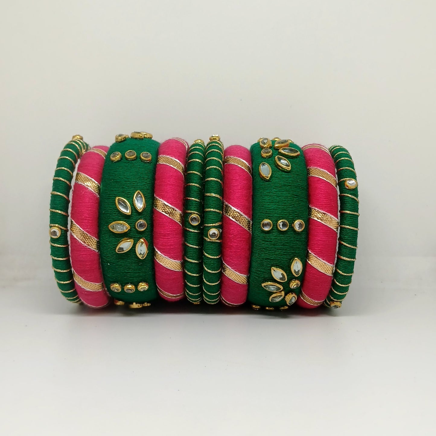 Mohini[Pink and green Handcrafted Bangles]