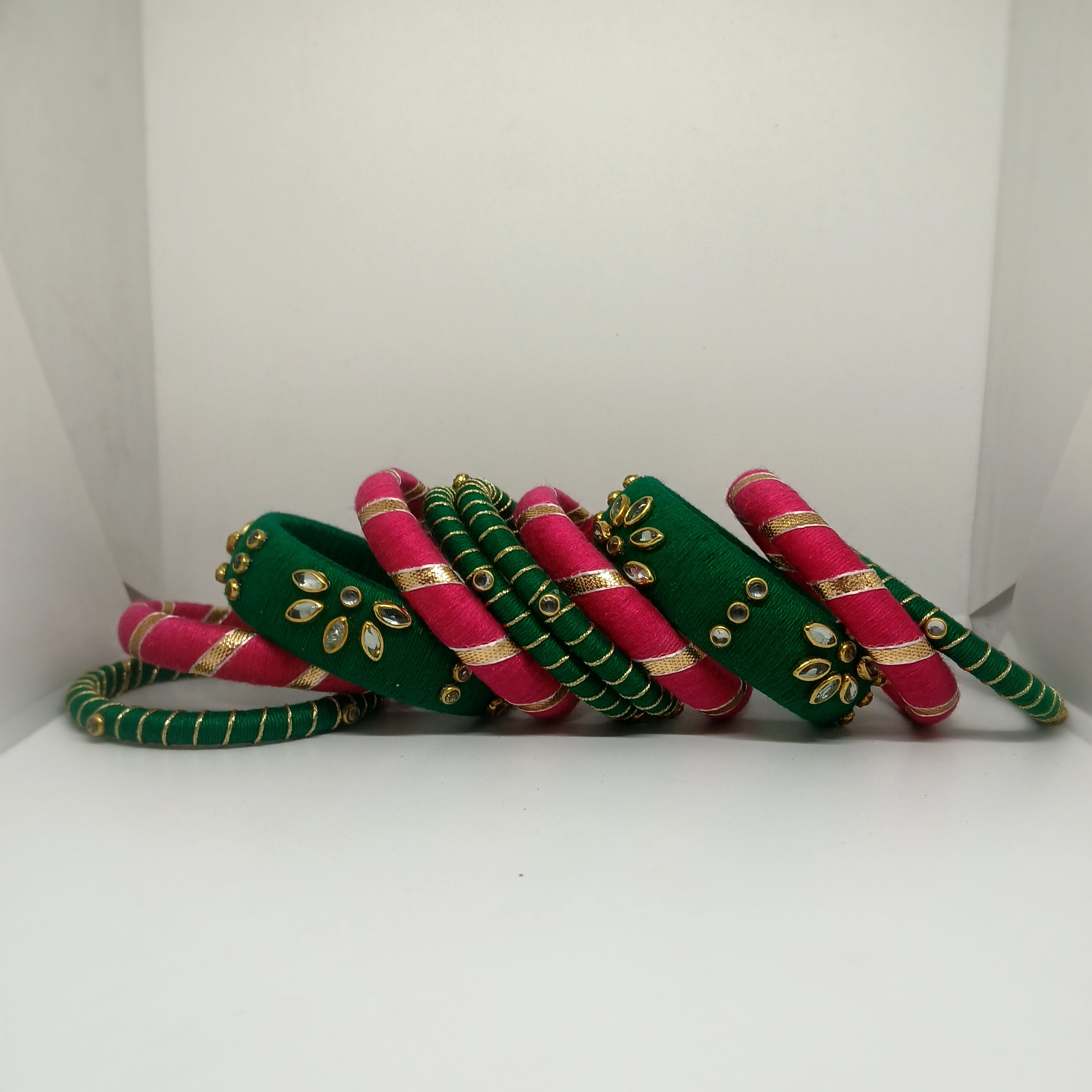 Mohini[Pink and green Handcrafted Bangles]