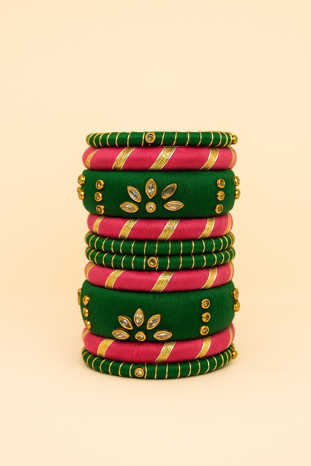 Mohini[Pink and green Handcrafted Bangles]