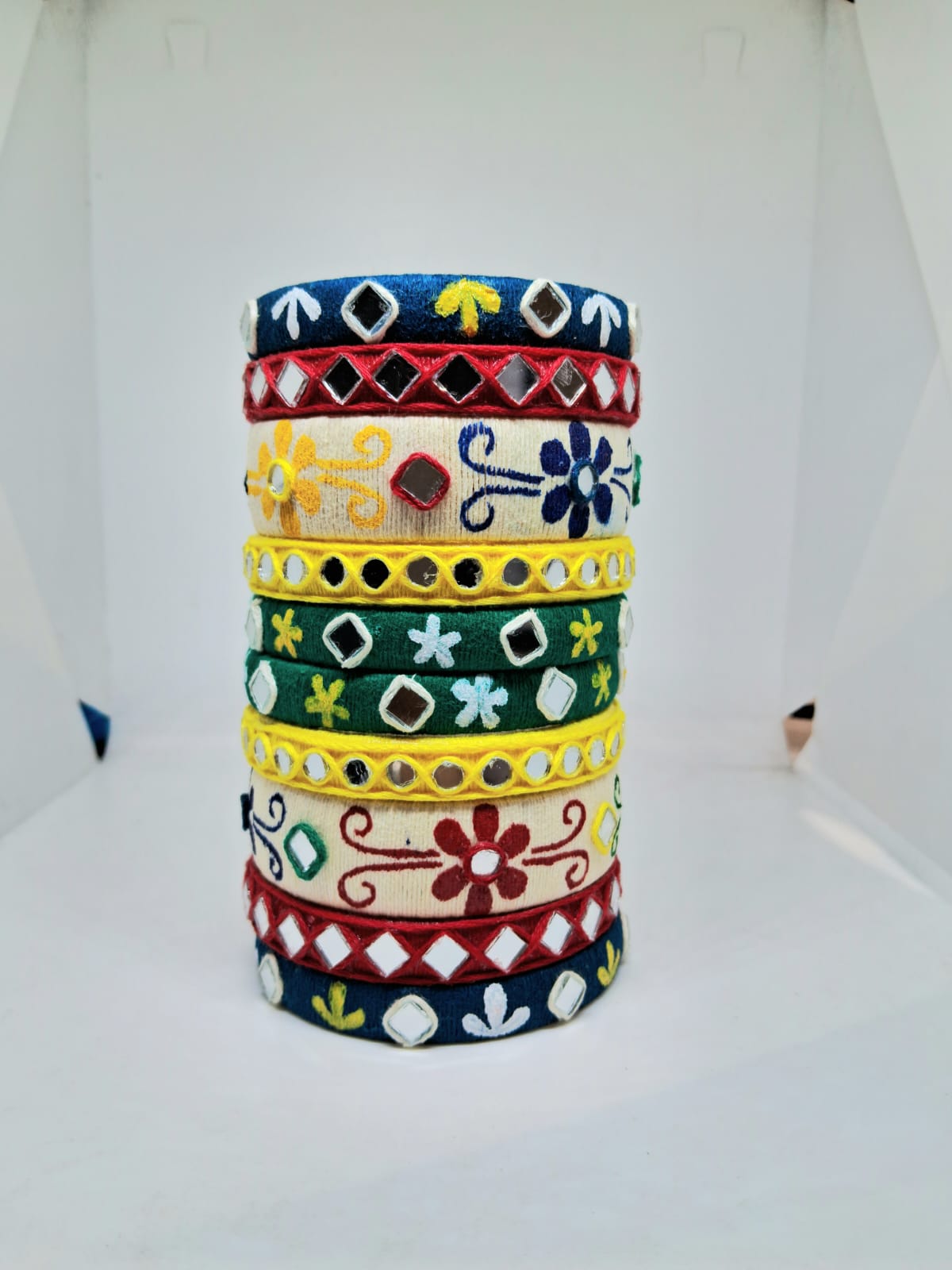 Shivali [Red yellow green Handcrafted Bangles]