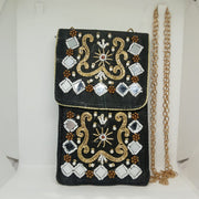 Handcrafted Black color Embroidered Mobile Pouch for Women | Beaded Designer Phone Sleeve with Flap Closure | Traditional Ethnic Mobile Cover | Gift for Women & Girls