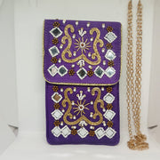 Handcrafted Purple Color Embroidered Mobile Pouch for Women | Beaded Designer Phone Sleeve with Flap Closure | Traditional Ethnic Mobile Cover | Gift for Women & Girls