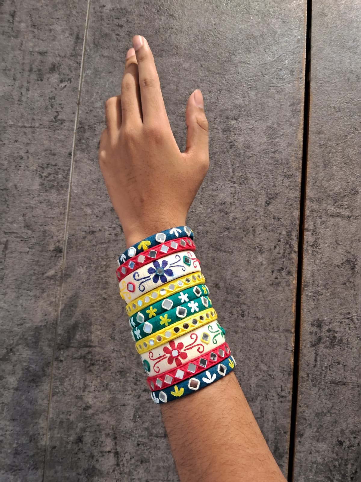 Shivali [Red yellow green Handcrafted Bangles]